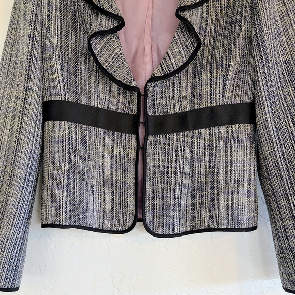 VTG 90s Silk Women Black and Indigo Blue Textured Blazer Luxury Academia Career - Picture 4 of 12